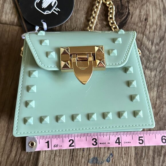 Tiny Mint Green Plastic Purse Gold Chain Strap & Clasp - Picture 4 of 13